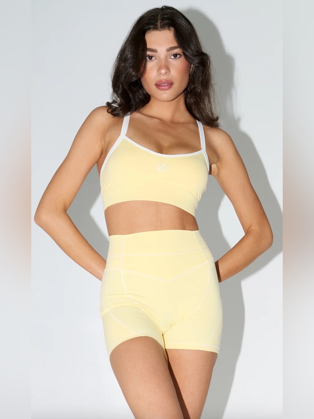 Sabe Athletic Yellow Seamless Sports Bra & High-Waist Shorts Set size small worn